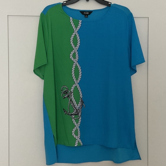 Slim Factor by Investments Green & Blue Nautical Themed Women’s Shirt - Picture 1 of 3